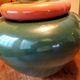 Pair of red and green ceramic lamps