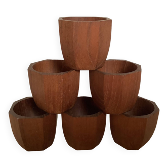 Six coquetiers bois teck scandinave