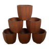 Six Scandinavian teak wood egg cups