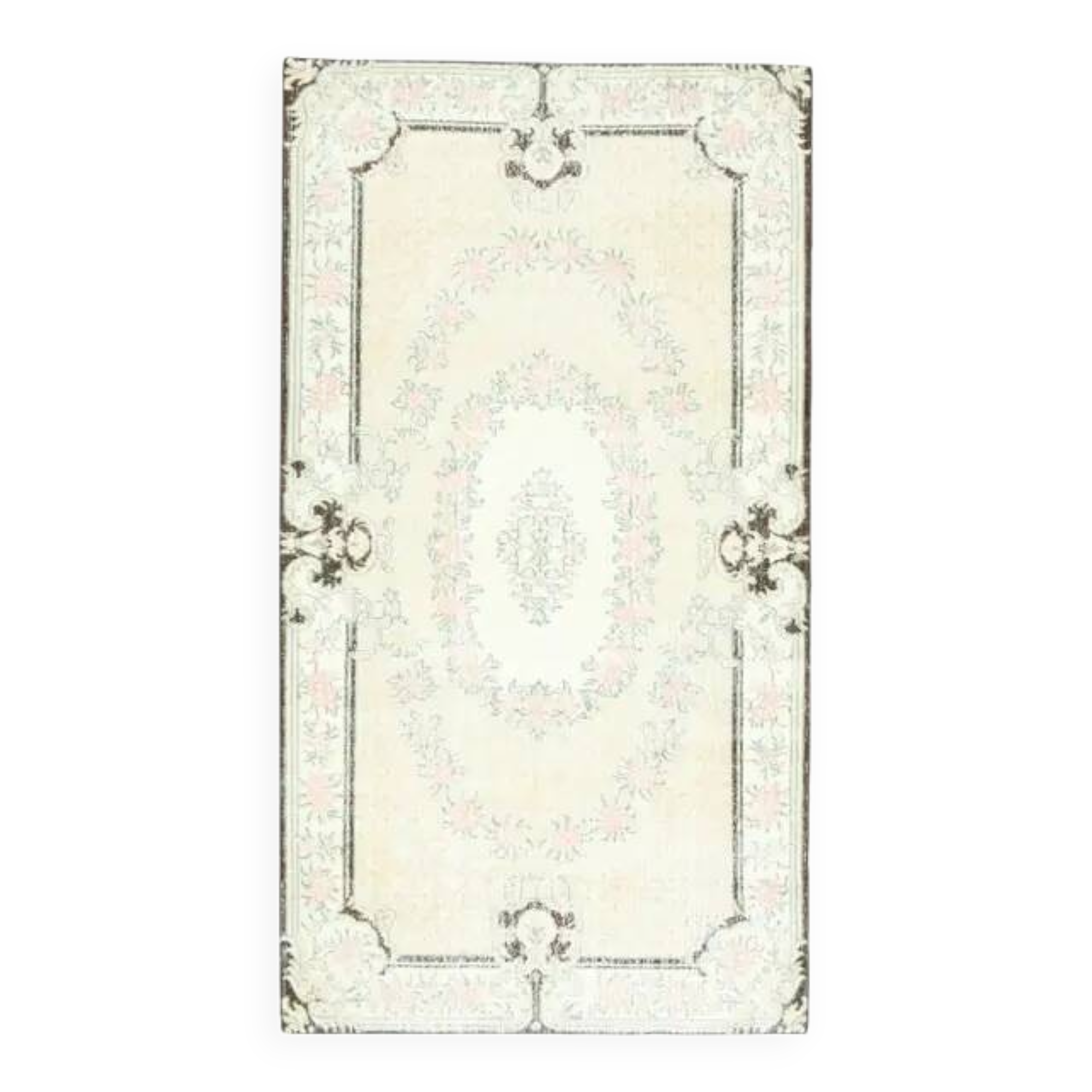 Vintage Turkish Oushak Handmade Wool Cotton Beige Area Rug 117x219