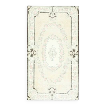 Tapis vintage turc Oushak fait à la main en laine et coton beige
