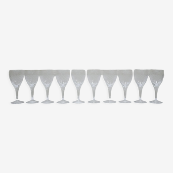 Series of 10 vintage white crystal wine glasses