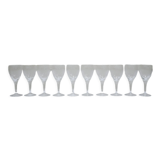 Series of 10 vintage white crystal wine glasses