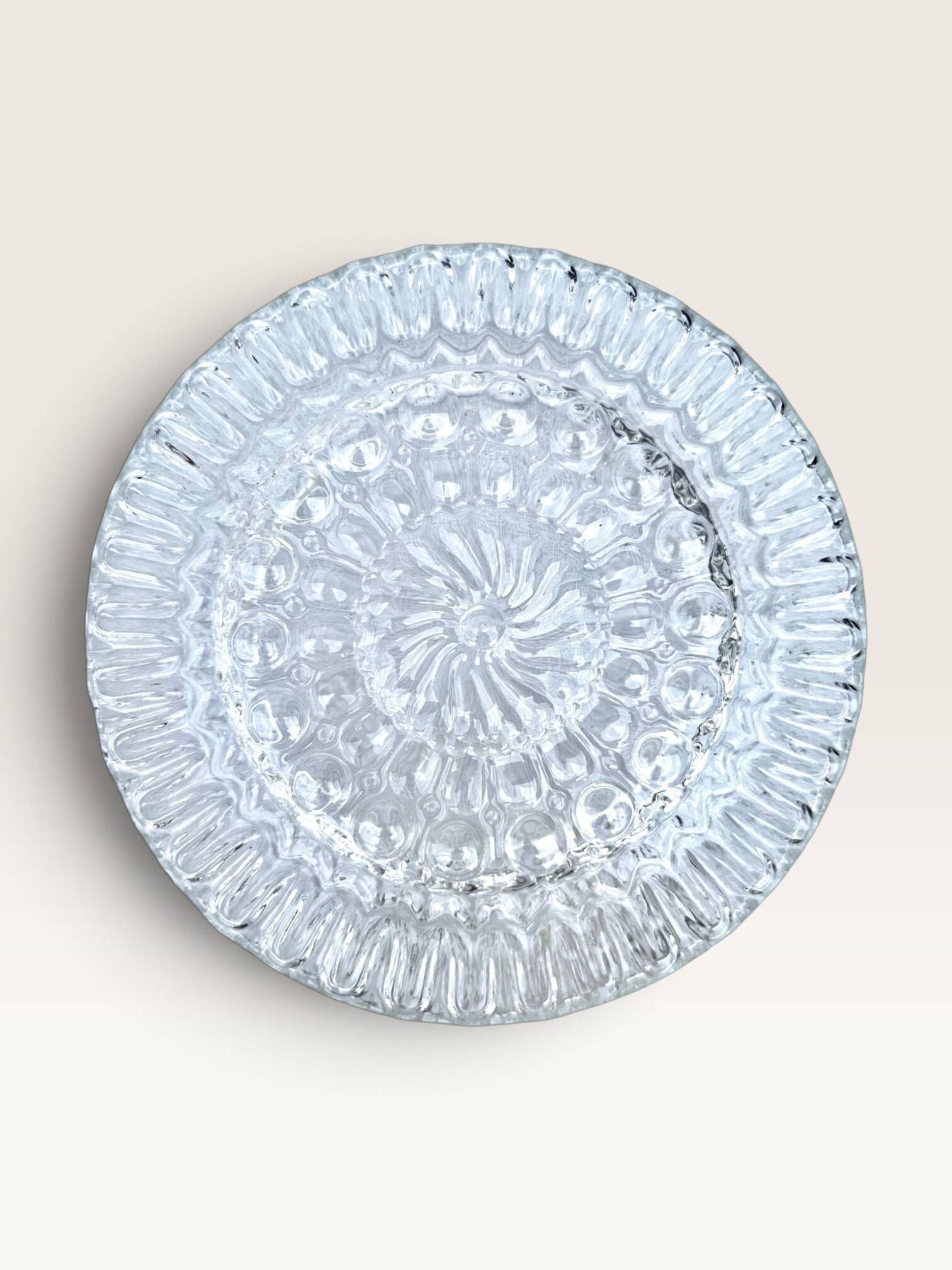 Set of three round wall/ceiling lights in moulded glass.