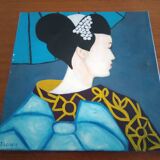 Oil on canvas signed J.Lecigne geisha portrait