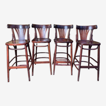 Suite of 4 curved wooden bar stools and backrest