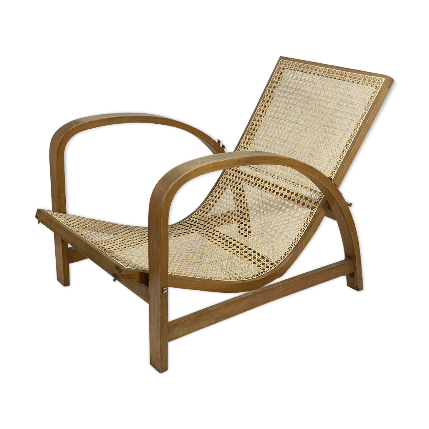 Fauteuil Jindrich Halabala en bois et canne, années 1930