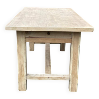 Renovated farmhouse dining table in raw oak from the 20th century, 180cm with drawer.