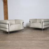 Cassina LC3 Armchairs By Le Corbusier In Cream Leather, Italy 1980s