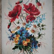 Lithographie bouquet de fleurs des champs tricolore