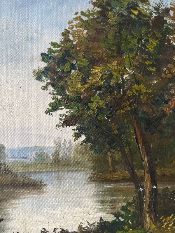 Apres-midi sur le lac, huile sur toile signé