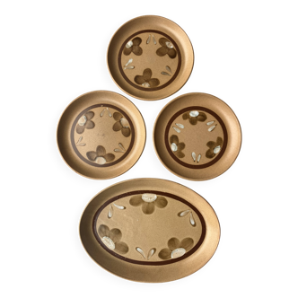 Flat plates and oval dish Sarreguemines 1970s Chamonix