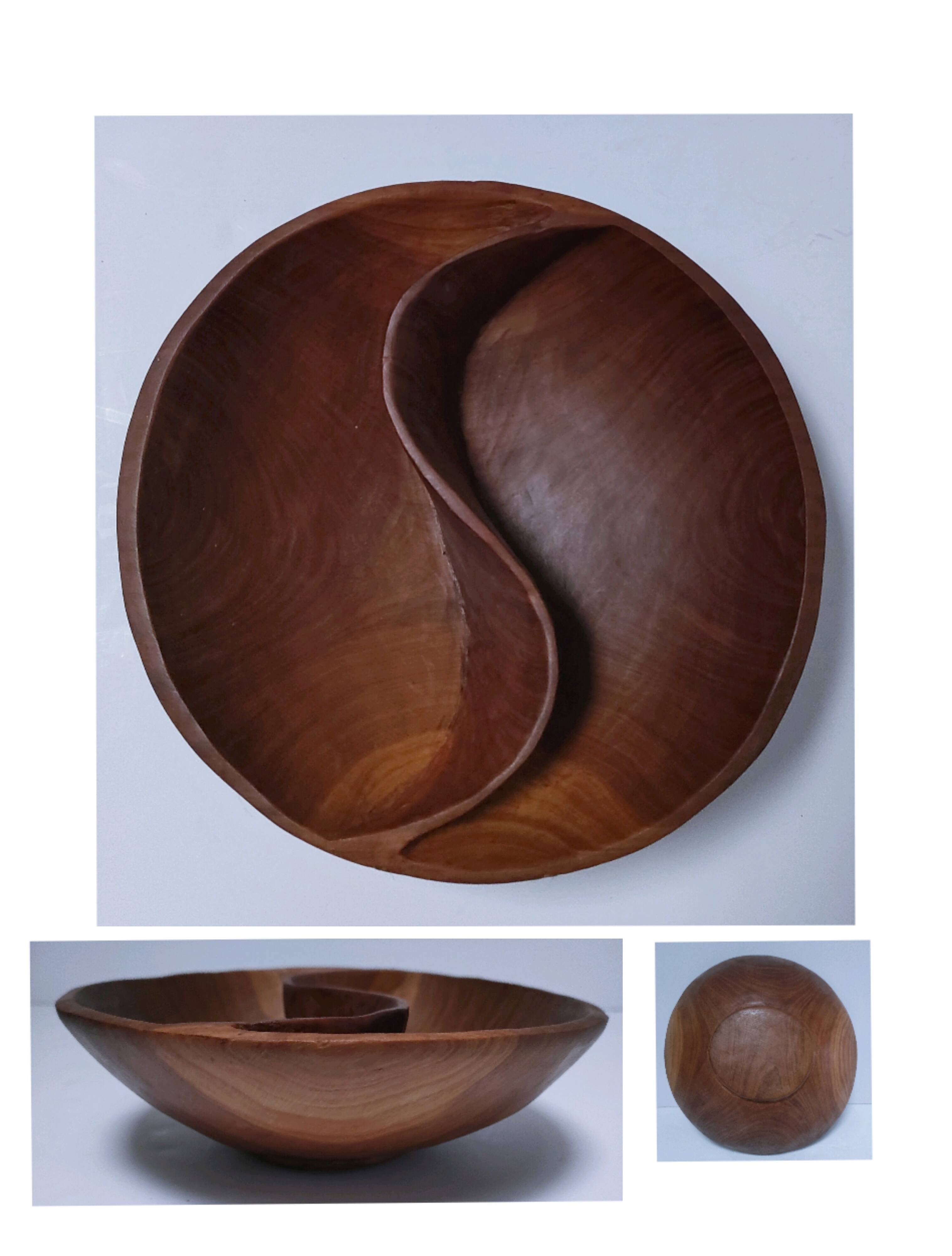 Yin Yang carved wooden pocket emptier from the 80s