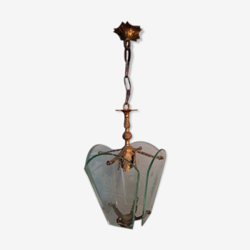Lanterne style Louis XV epoque 1940 bronze et verre gravé