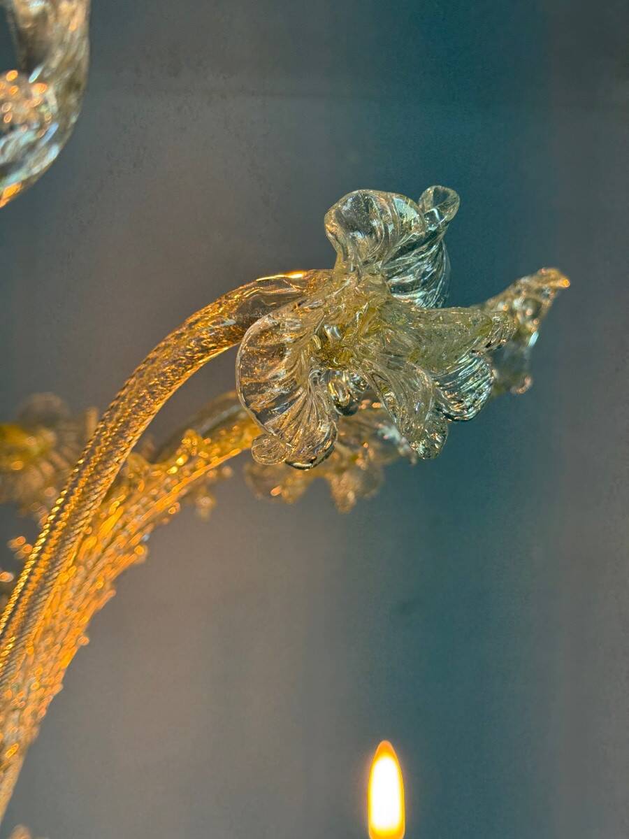 Venetian chandelier in gilded Murano glass, 6 light arms circa 1940
