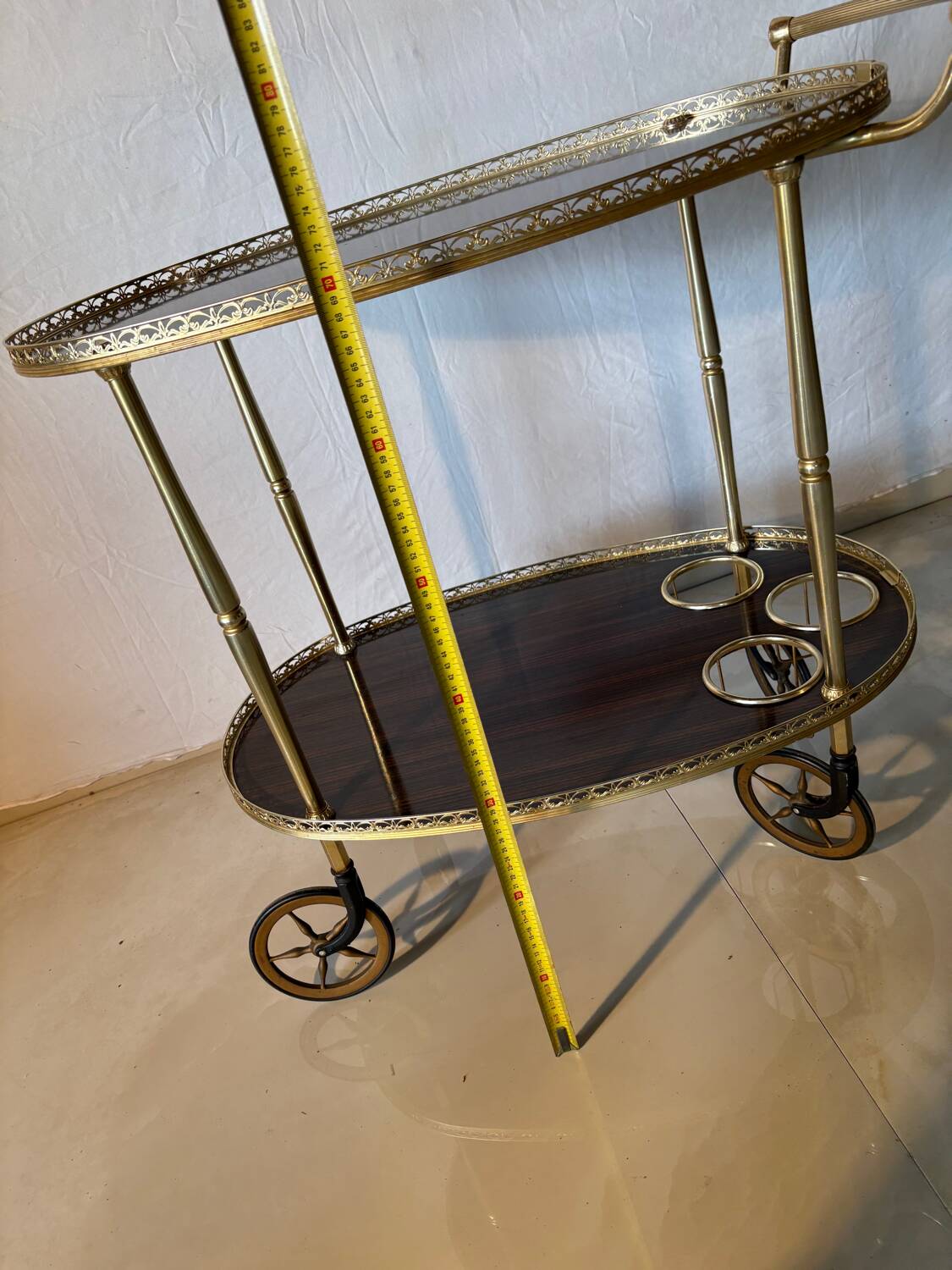 Vintage brass and dark wood serving trolley – 1960s