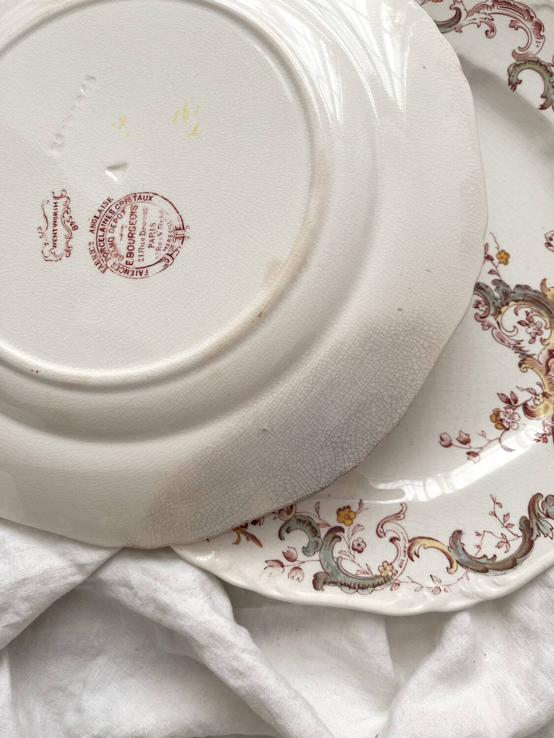 2 polychrome ironstone dinner plates "Wentworth" by Emile Bourgeois