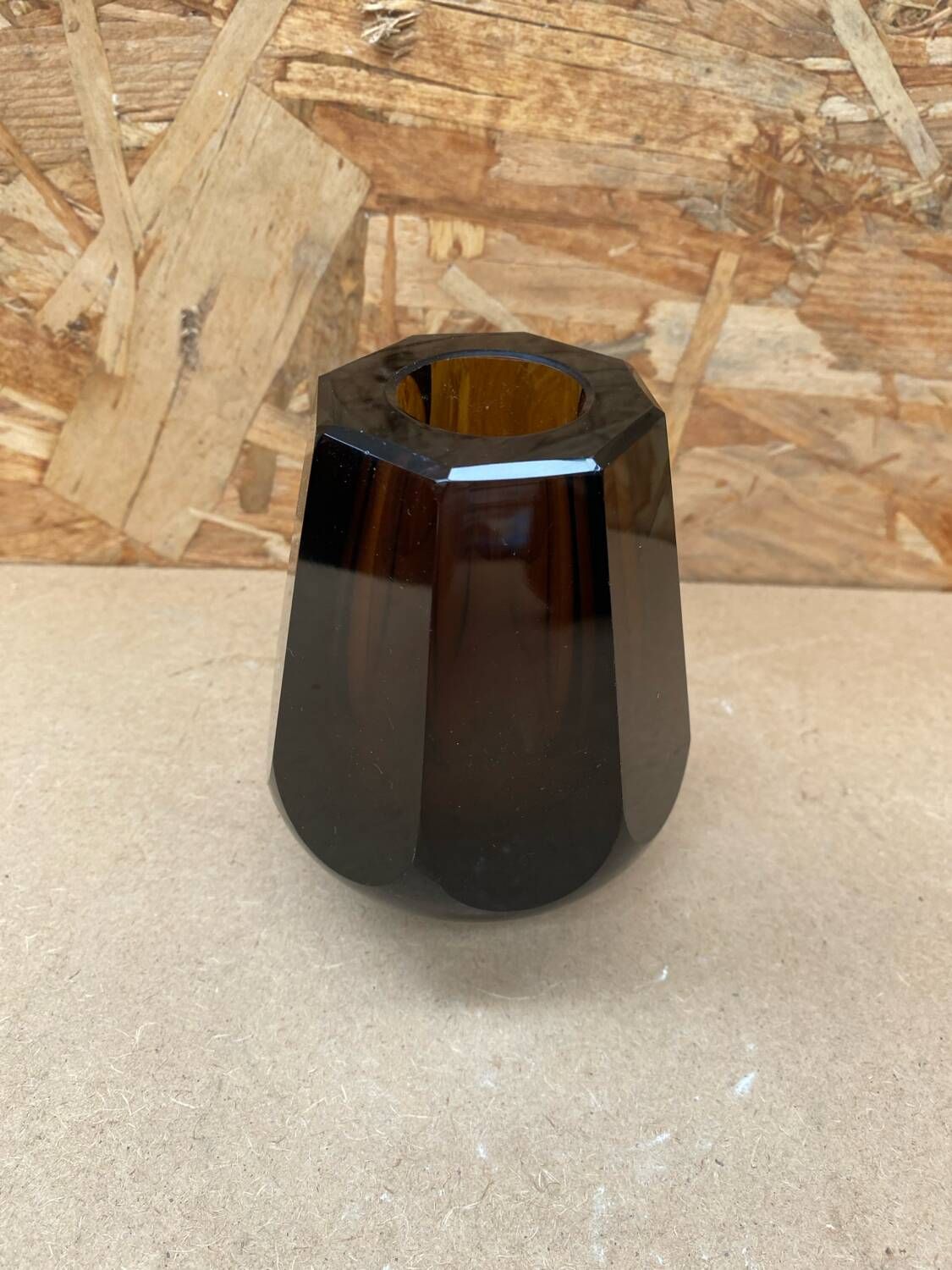 Antique daum nancy octagonal vase brown glass made in france 1930 vintage