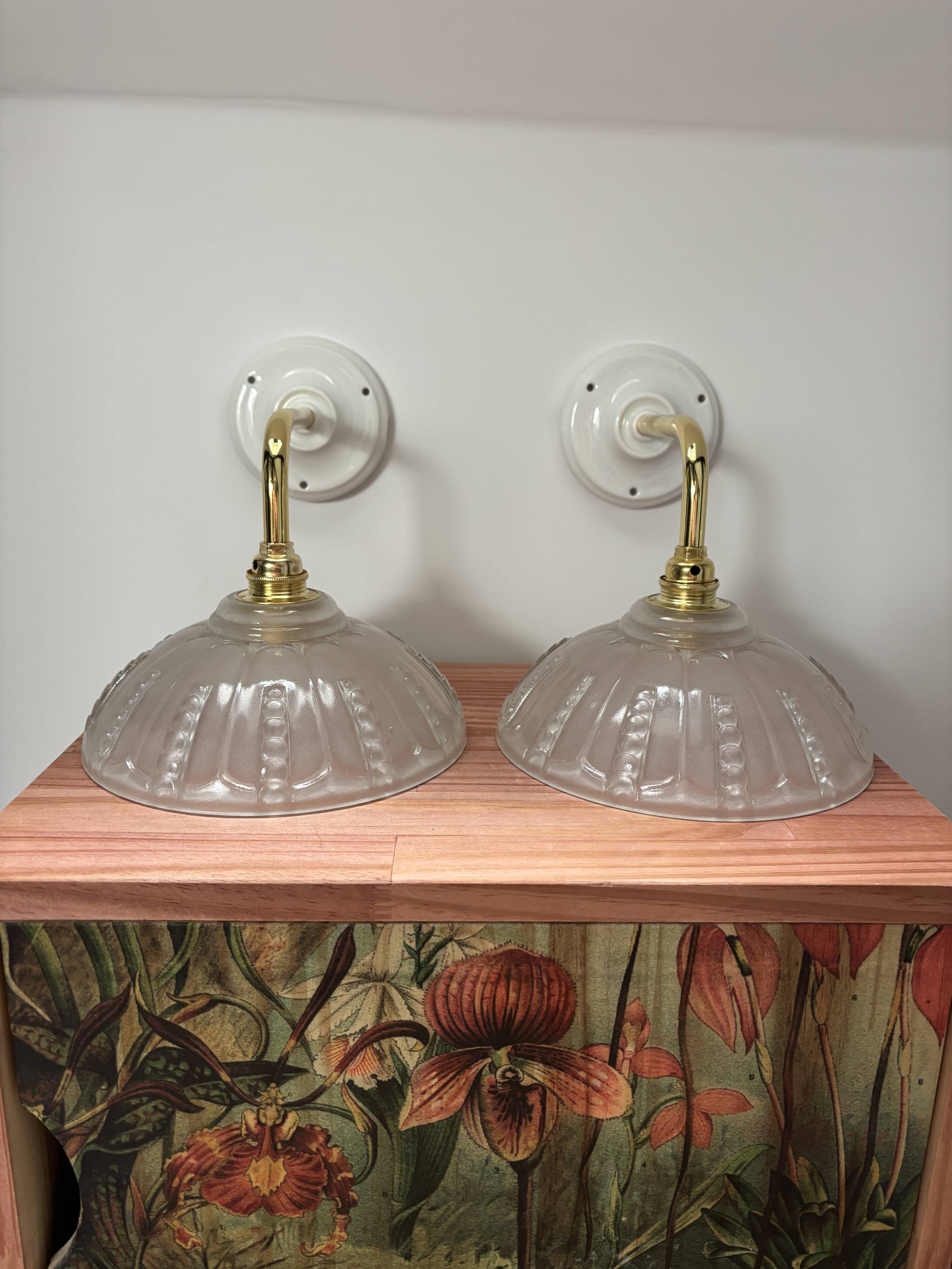 Pair of Art Deco glass gold wall sconces