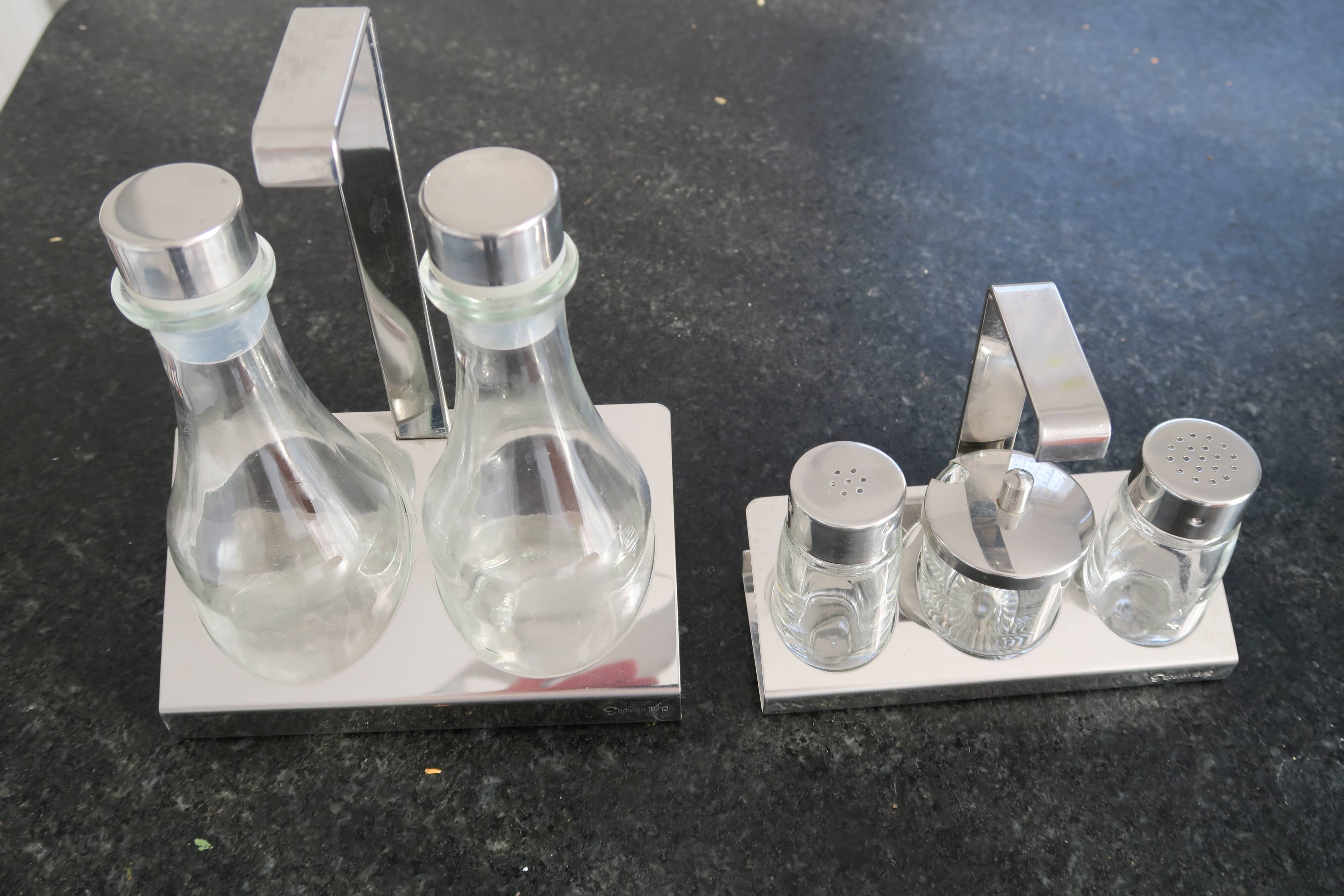 Epsilon condiment service in stainless steel and glass 1970