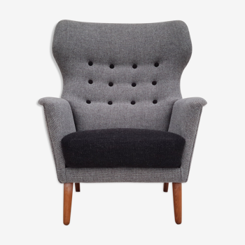 Design danois, années 60, fauteuil relax entièrement rembourré, tissu de laine