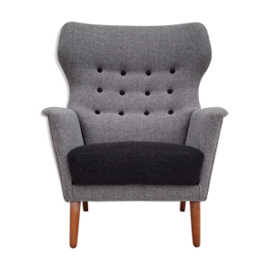 Design danois, années 60, fauteuil relax entièrement rembourré, tissu de laine