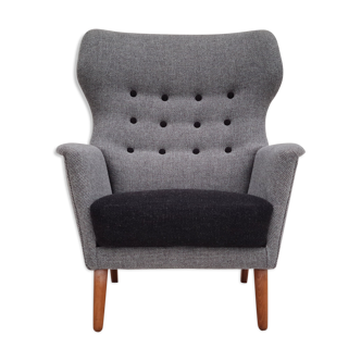 Danish design, 60s, completely reupholstered relax armchair, quality furniture wool fabric