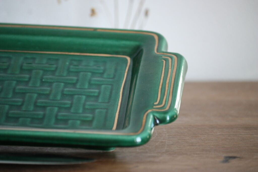 Green and gold ceramic dish