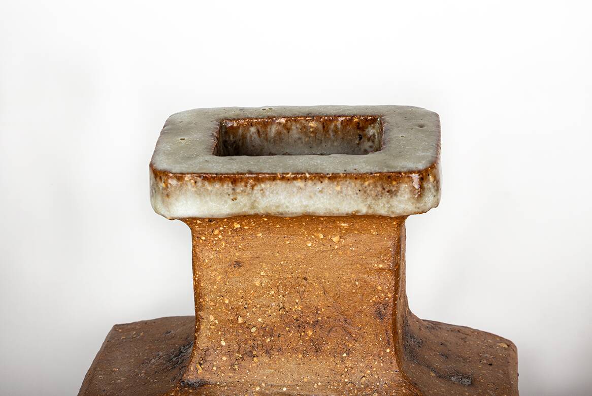 Pair of Swedish vases, brutalist, stoneware, glazed neck, Curt Magnus Addin.