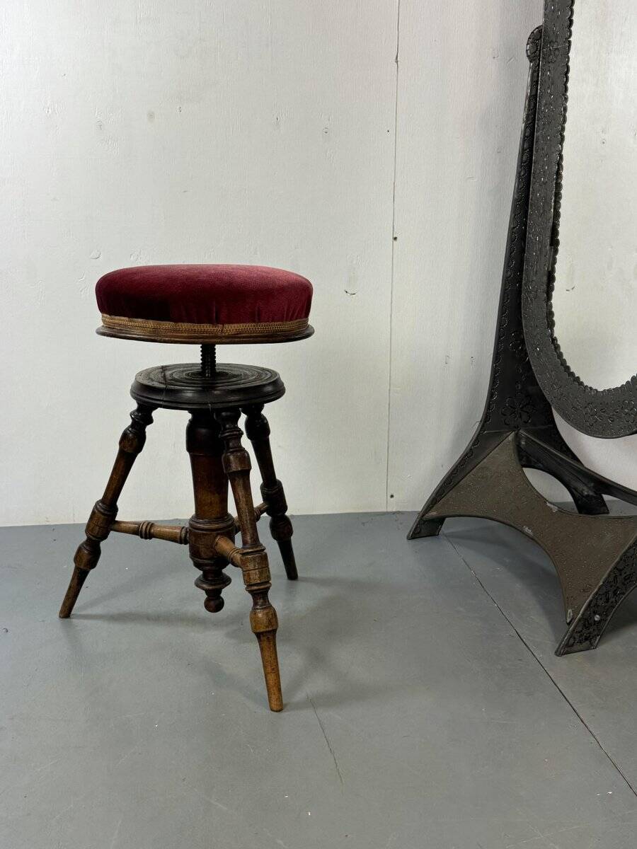Antique Victorian adjustable stool in walnut, 1900s