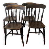 Antique set of 4 farmhouse patinated oak dining chairs, 19th century
