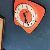 Vintage formica clock asymmetrical silent wall clock "Jaz orange"