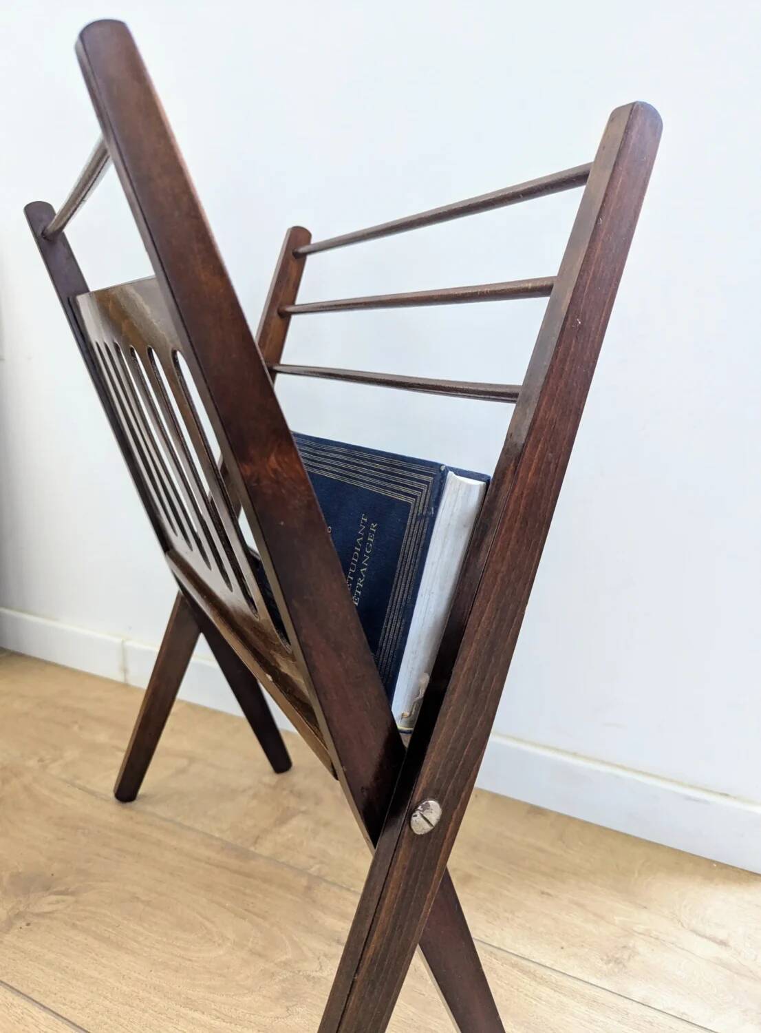 Vintage wooden magazine rack with Scandinavian design