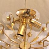 Ceiling light with opaline flowers and gilded metal