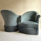 Blue velvet frog armchairs