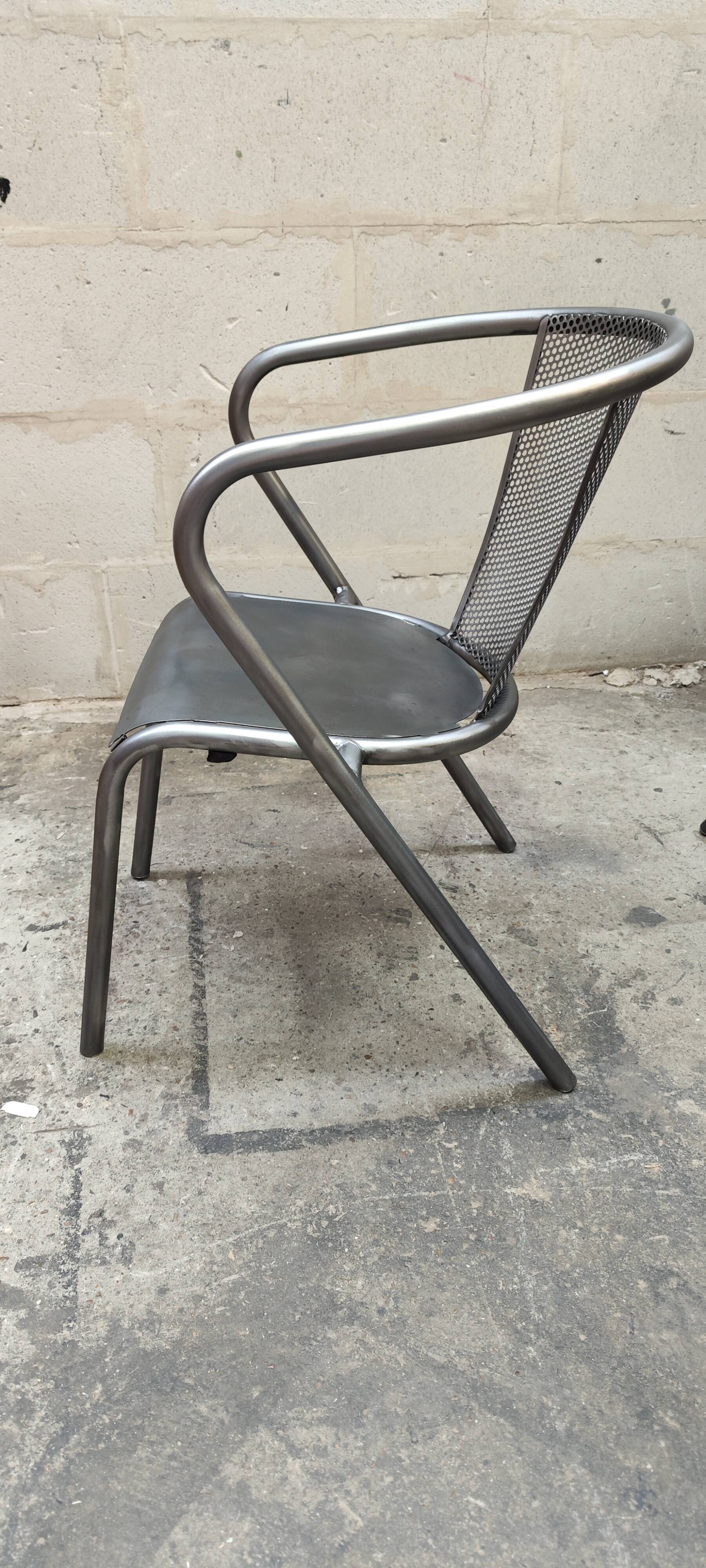 set of 4 graphite metal armchairs