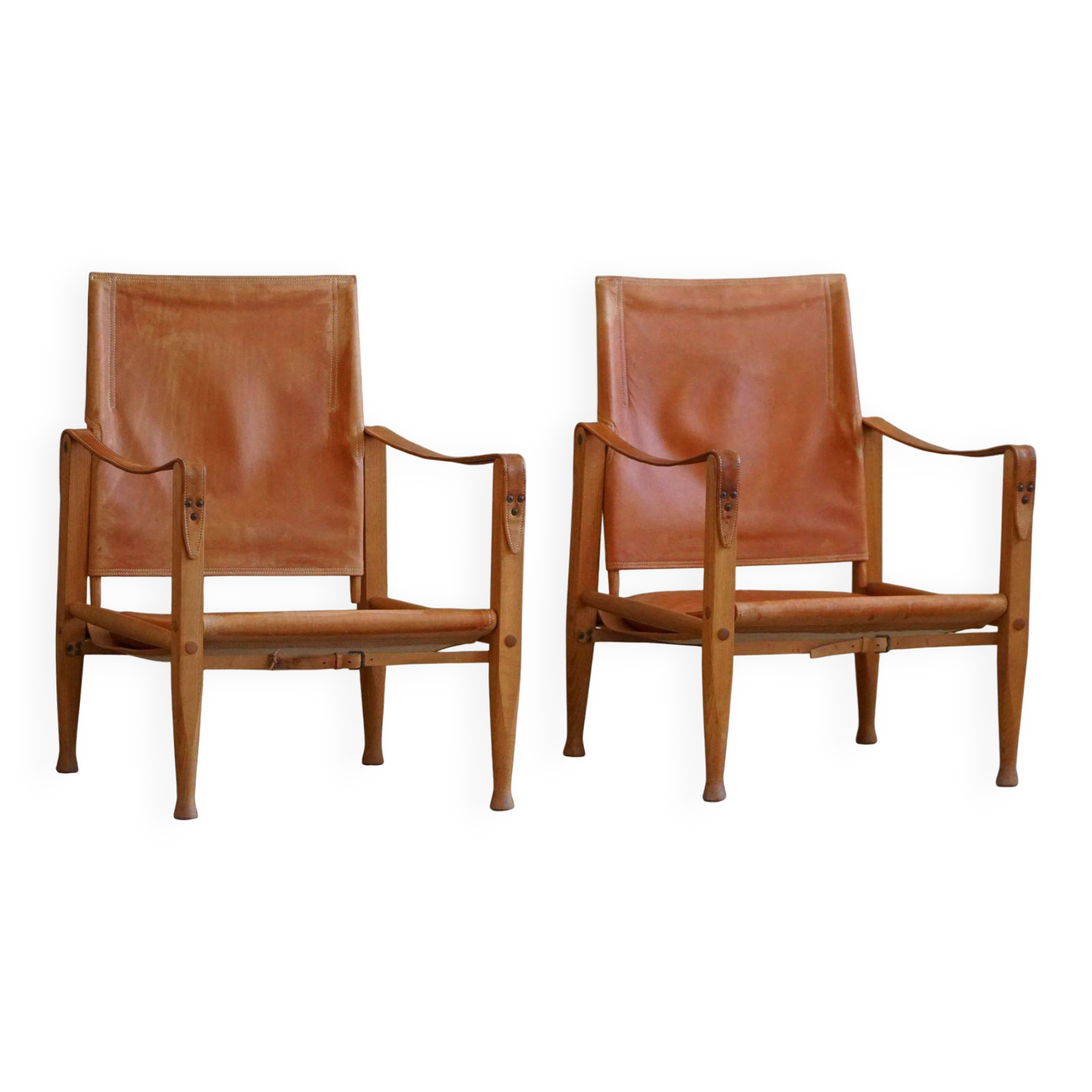 Kaare Klint, a pair of Safari chairs in ash and leather, Rud. Rasmussen, 1960s.