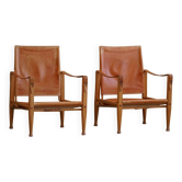 Kaare Klint, une paire de chaises Safari en frêne et cuir, Rud. Rasmussen, années 1960