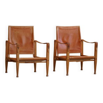 Kaare Klint, a pair of Safari chairs in ash and leather, Rud. Rasmussen, 1960s.