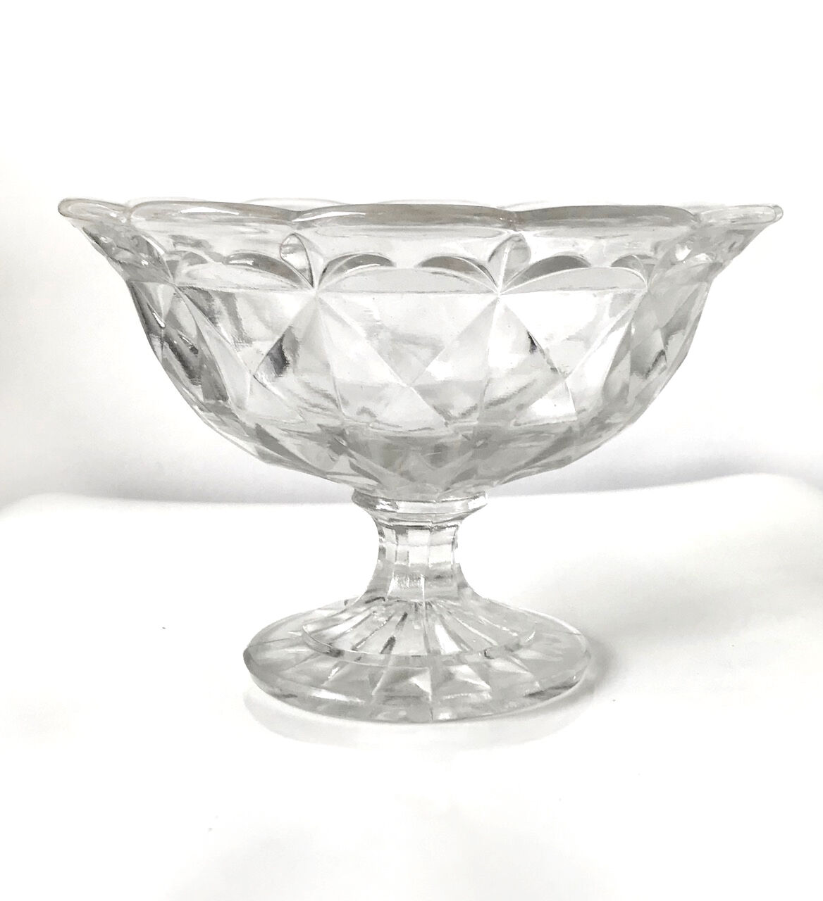 Old cut on foot faceted glass