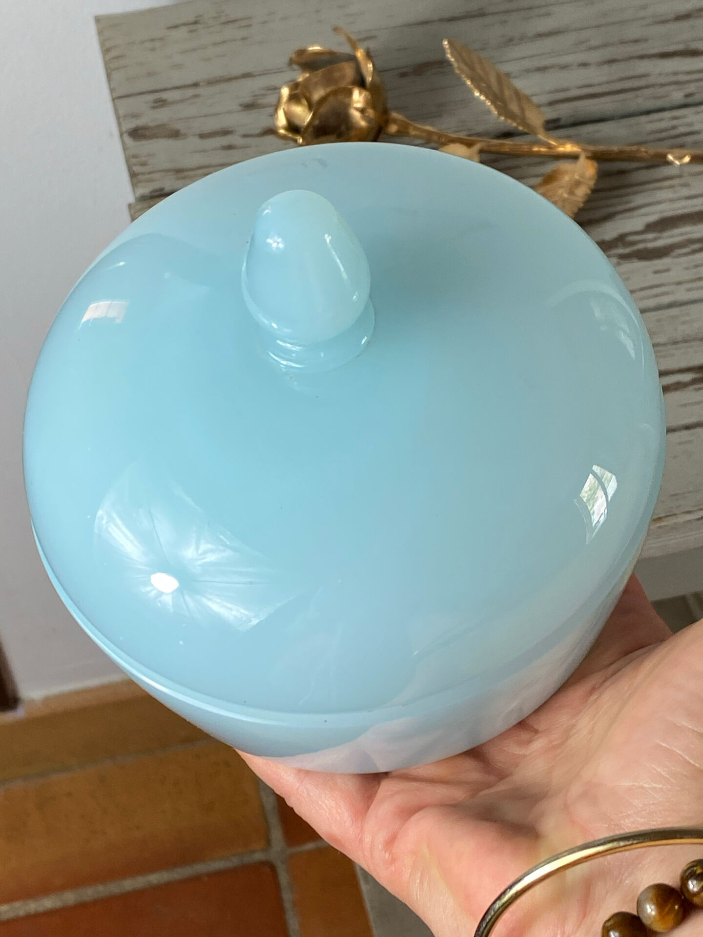 Blue opaline glass bonbonnière