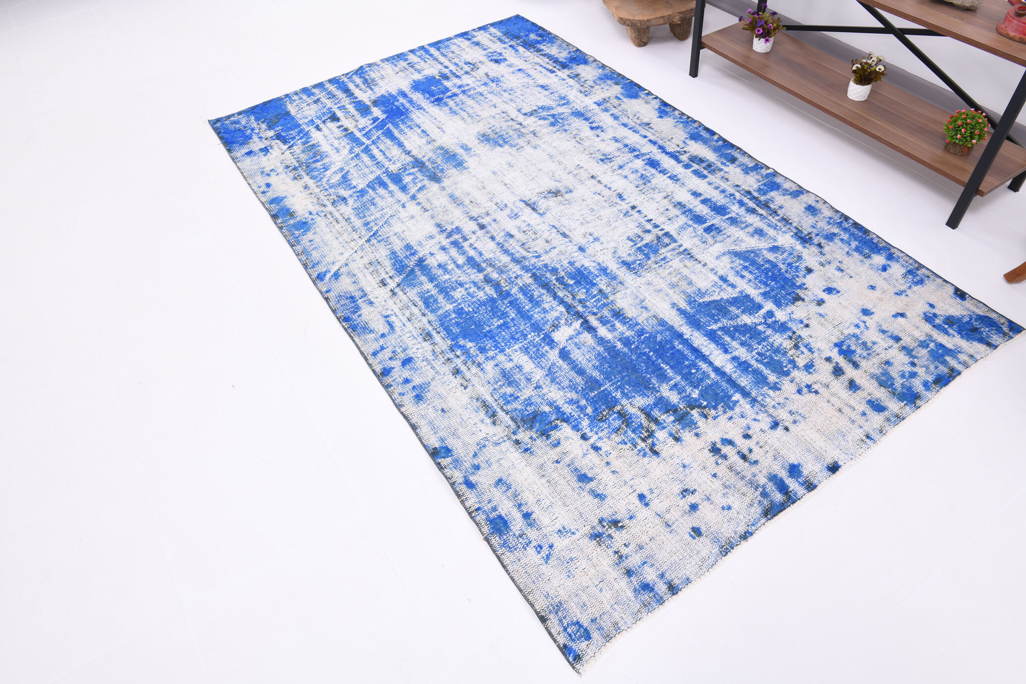 5x8 Faded Blue Handmade Wool Turkish Tapis Rug, 243x148Cm