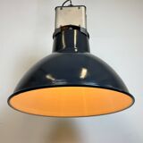 Industrial french dark blue enamel pendant lamp from mazda, 1960s