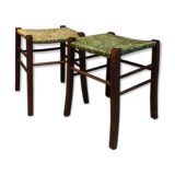 Ensemble de deux tabourets bois osier