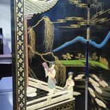 Antique Chinese bedroom screen, inlay of soapstone, jade, ivory, mother-of-pearl