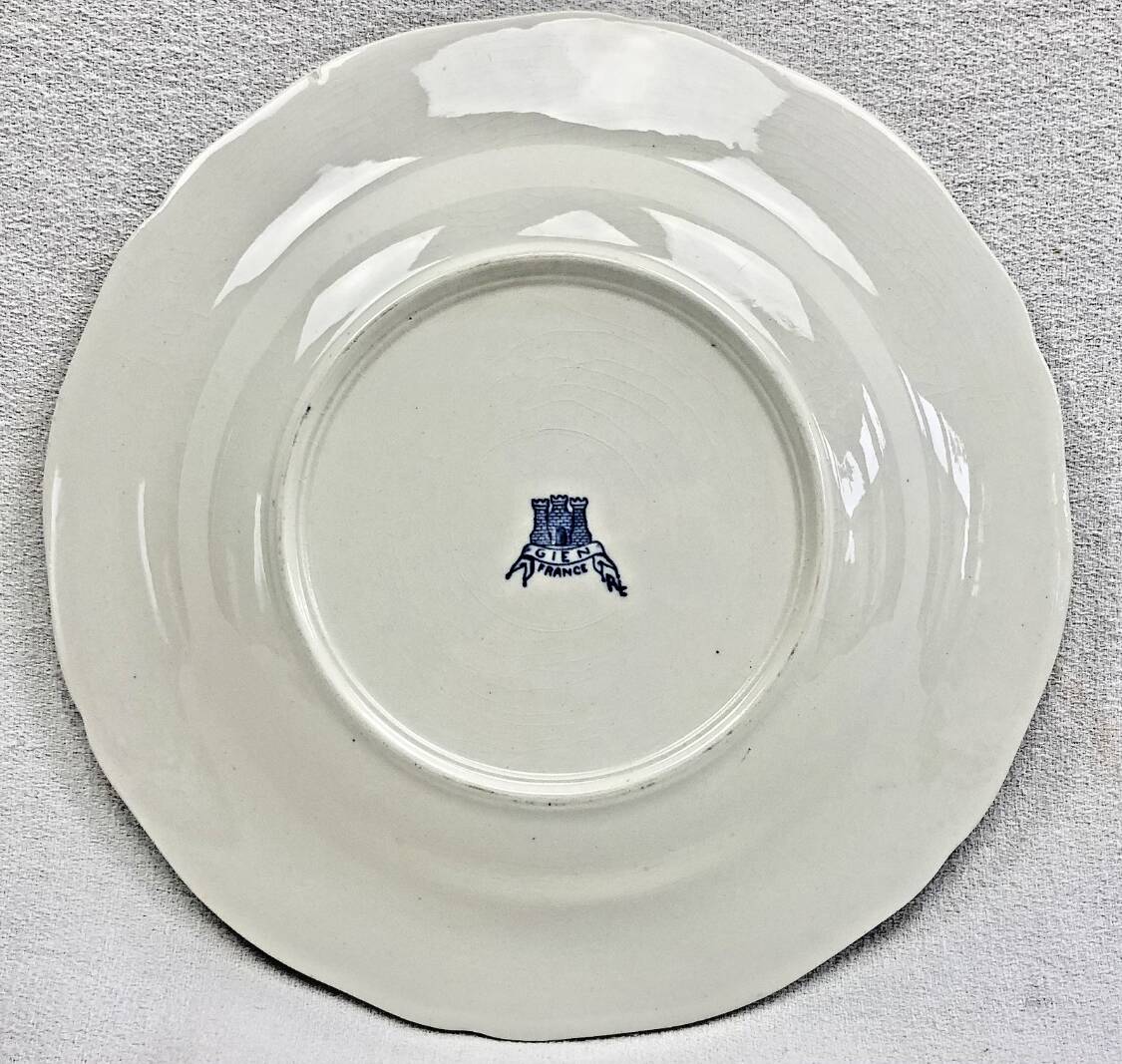 3 deep plates Gien peonies and rooster 1938/1960