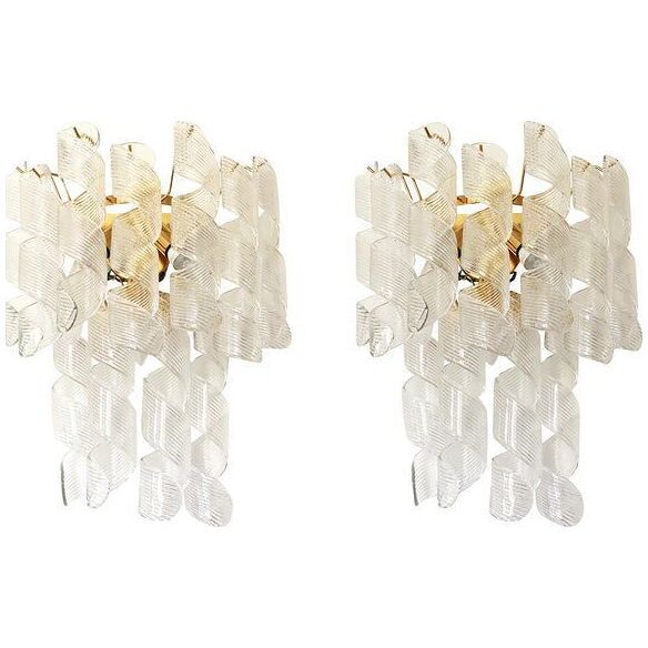 A pair of transparent “ricci” murano glass wall sconces