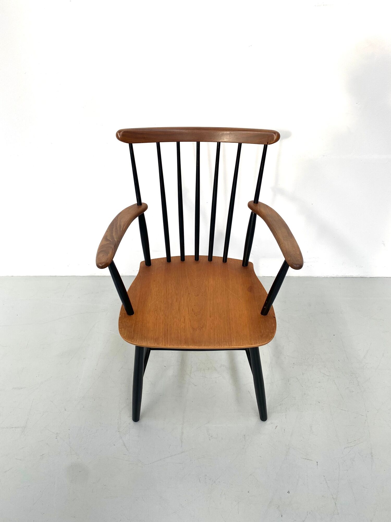 Danish spindle teak armchair, 1950s
