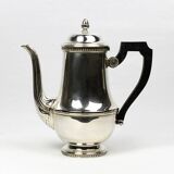 Silver-plated metal coffee pot Ercuis — decorated with bead friezes, ebony handle.