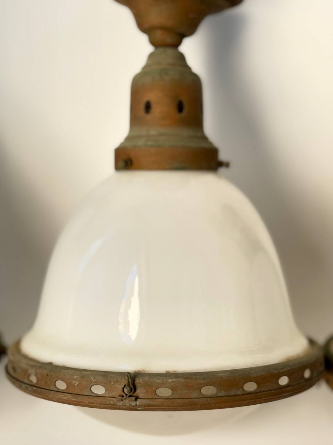 Bauhaus Art Deco Suspension Set in Opaline Glass and Brass 1930